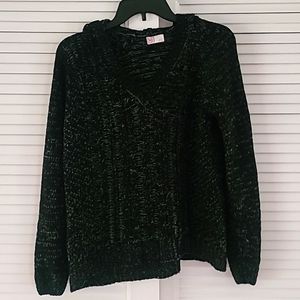 SO V Neck Hooded Knit Pullover Sweater  Size Small  Black/Gray